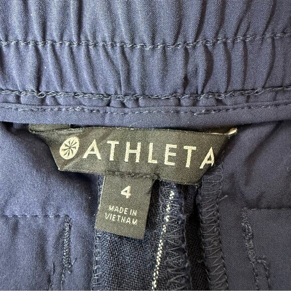 ATHLETA Linen Bali Navy Blue Stripe  Wide Leg Drawstring Crop Pants Sz 4 - Picture 10 of 14